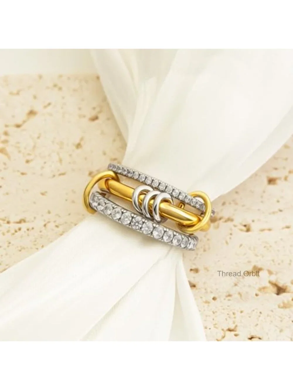 18k Gold Plated Cubic Zirconia Stackable Ring Set Multi Metal